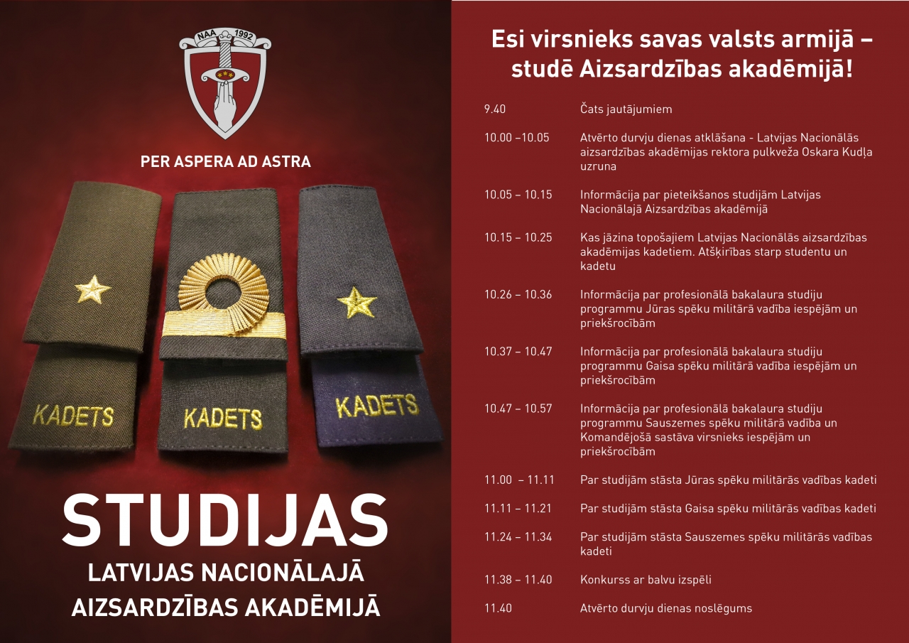 14.maijā Latvijas Nacionālā aizsardzības akadēmija organizēs Atvērto durvju dienu