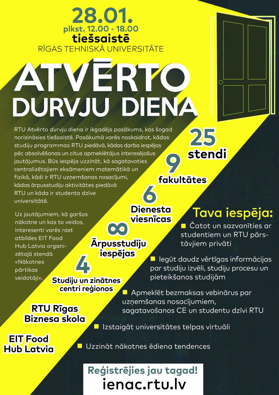28. janvārī aicinām piedalīties RTU Atvērto durvju dienā