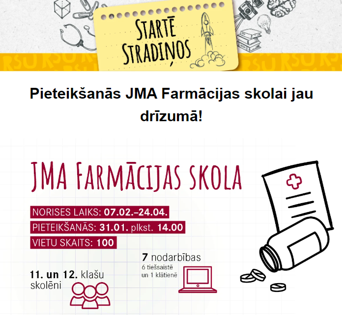 Pieteikšanās JMA Farmācijas skolai