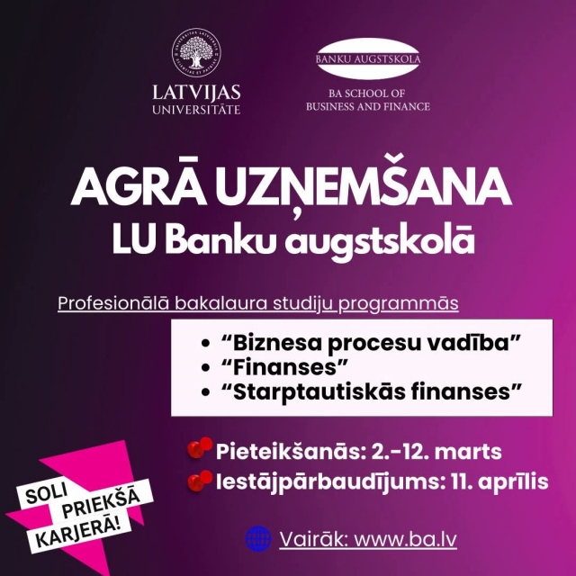 LU sākusies agrā uzņem&scaron;ana