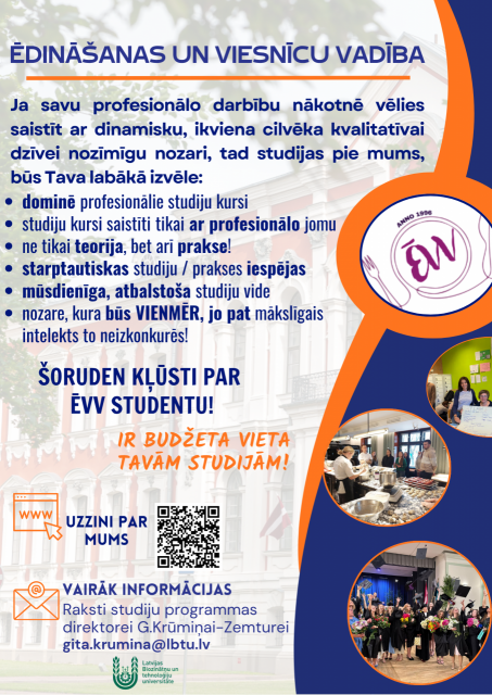 LBTU profesionālā bakalaura studiju programma &ldquo;Ēdinā&scaron;anas un viesnīcu vadība&rdquo;