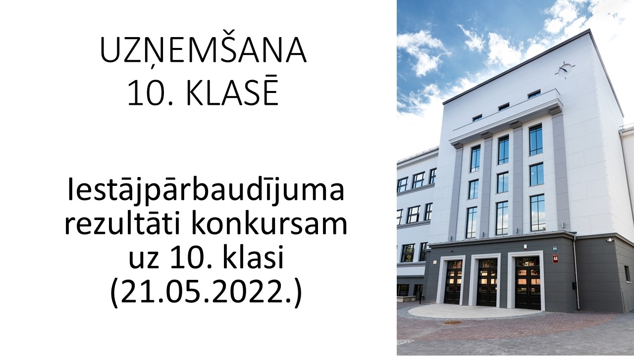 Iestājpārbaudījuma rezultāti konkursam uz 10. klasi (21.05.2022.)