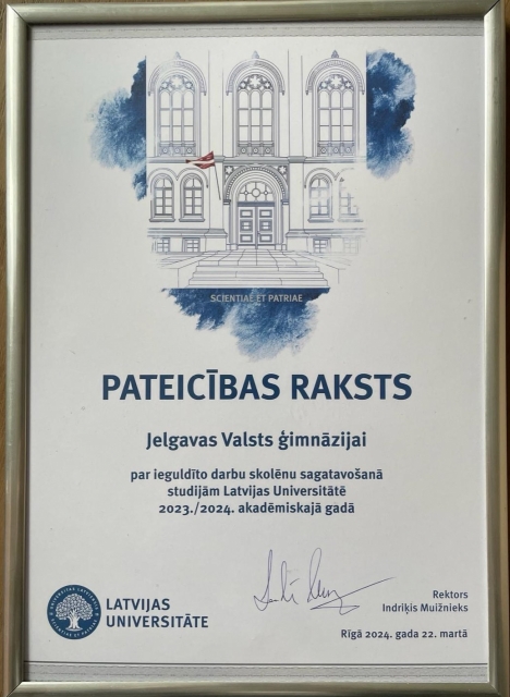 43 Latvijas skolas saņēmušas LU atzinības rakstus