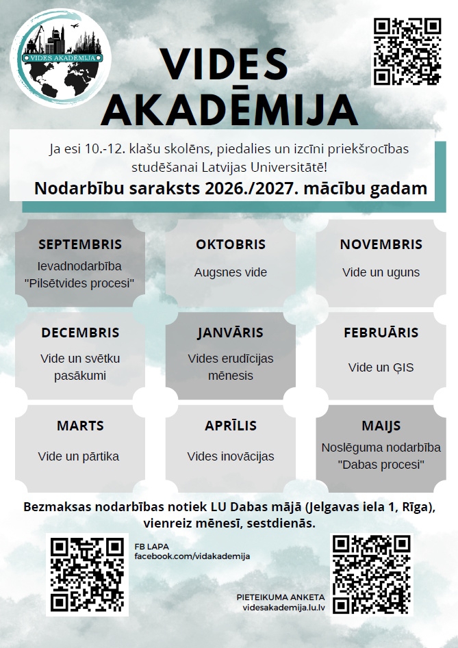 Latvijas Universitātes EZTF organizē bezmaksas nodarbības vidusskolēniem &ldquo;Vides akadēmija&rdquo;