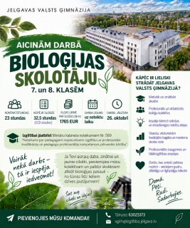 Aicinām darbā Bioloģijas skolotāju